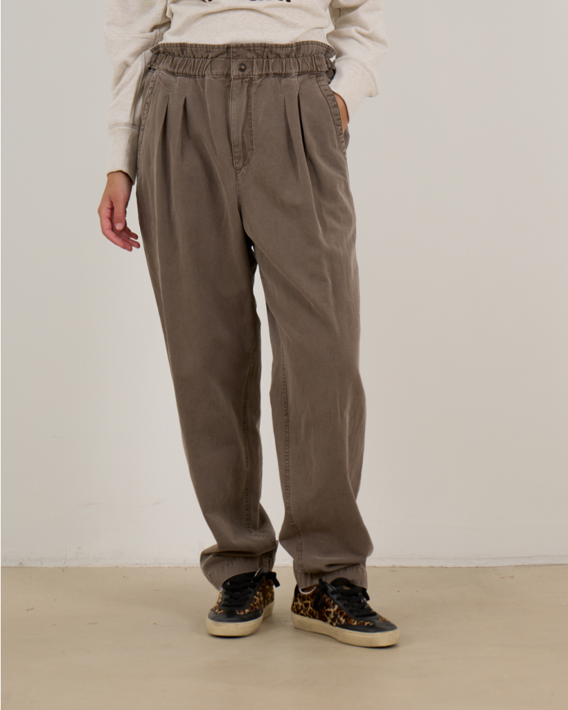 Neriah Pleated Pants with Elastic Waistband Bronze Brown