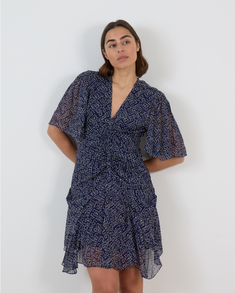 Vivienne Printed Short-Sleeve Dress - Navy