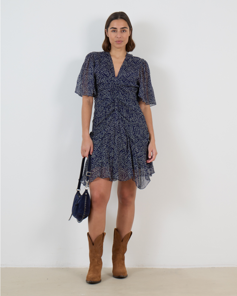 Vivienne Printed Short-Sleeve Dress - Navy