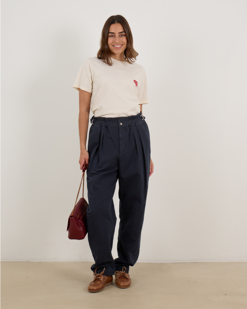 Cotton T-Shirt with Lipstick Detail in Off-White