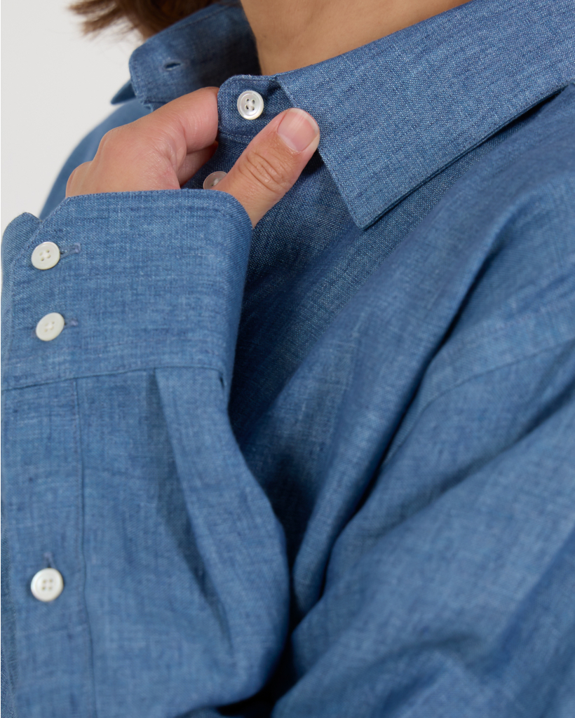 Classic Blue Chambray Linen Blouse