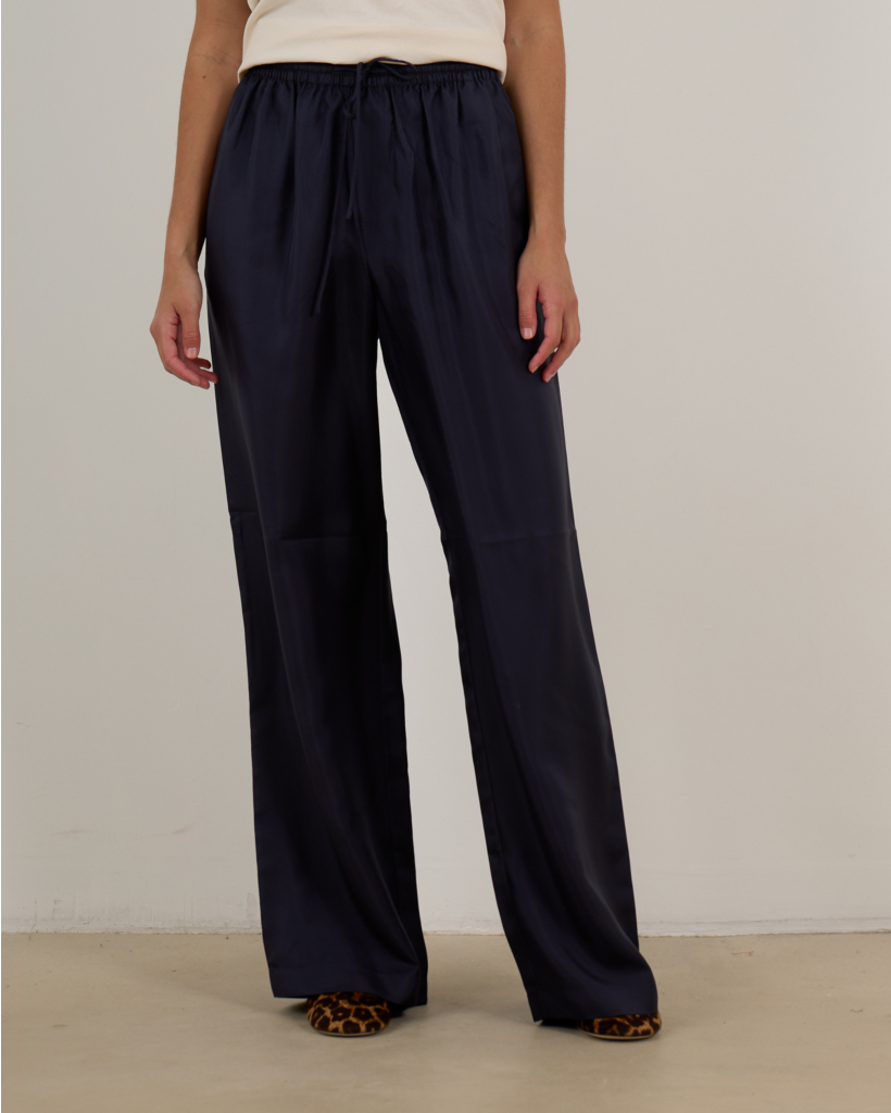 Silk Wide-Leg Trousers Navy