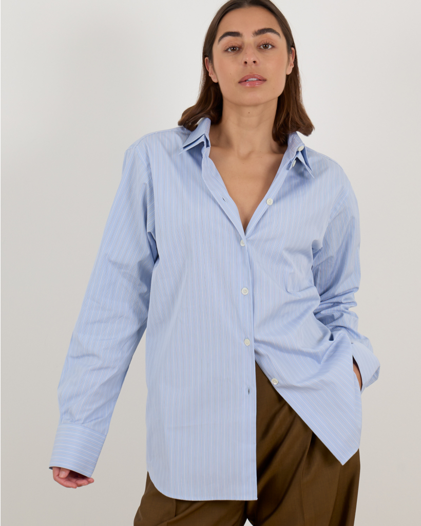 DBL Collar Shirt Blouse Striped Light Blue