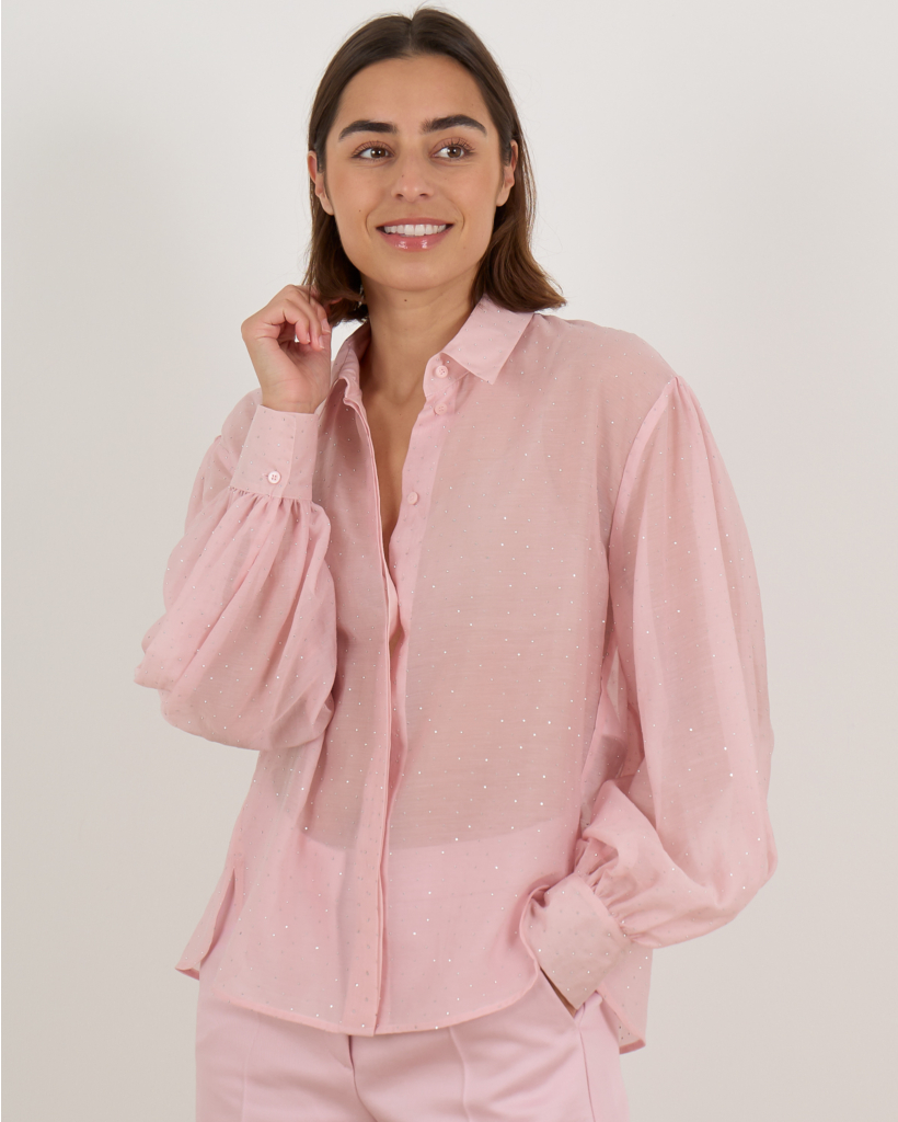 Light Pink Sheer Blouse with Rhinestones