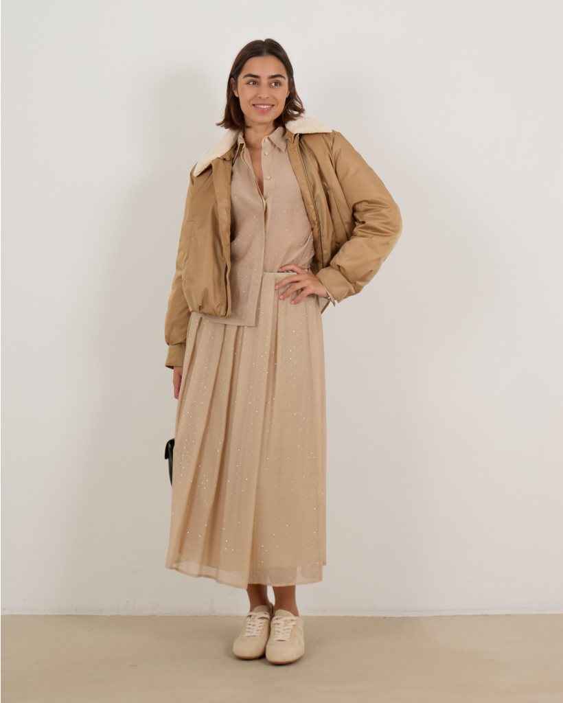 Camel Midi Skirt with Rhinestones