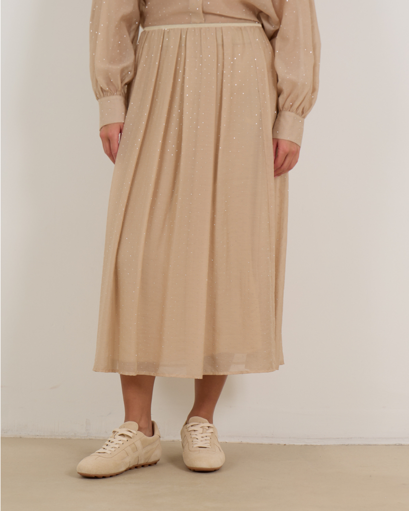 Camel Midi Skirt with Rhinestones