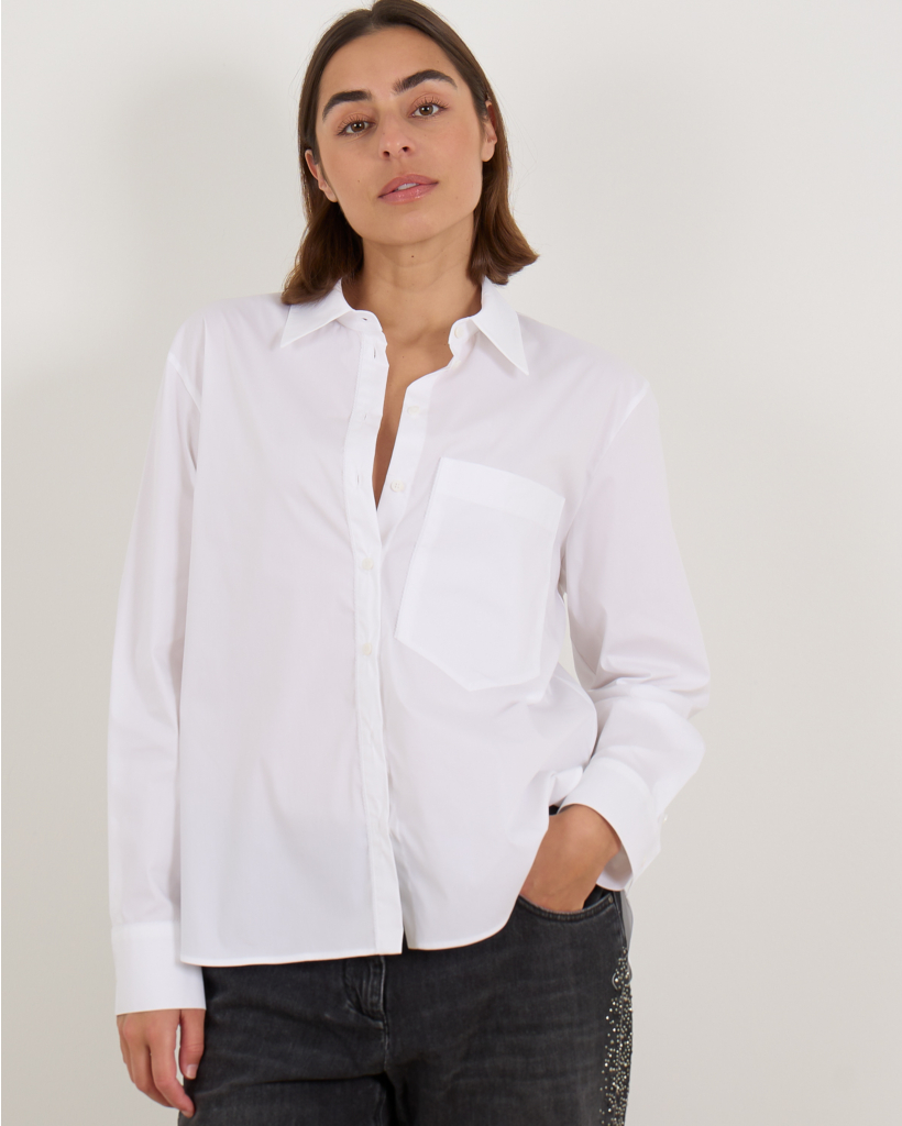 White Blouse with Chest Pocket