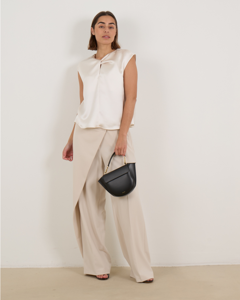Anais Pants with Diagonal Closure in Cream