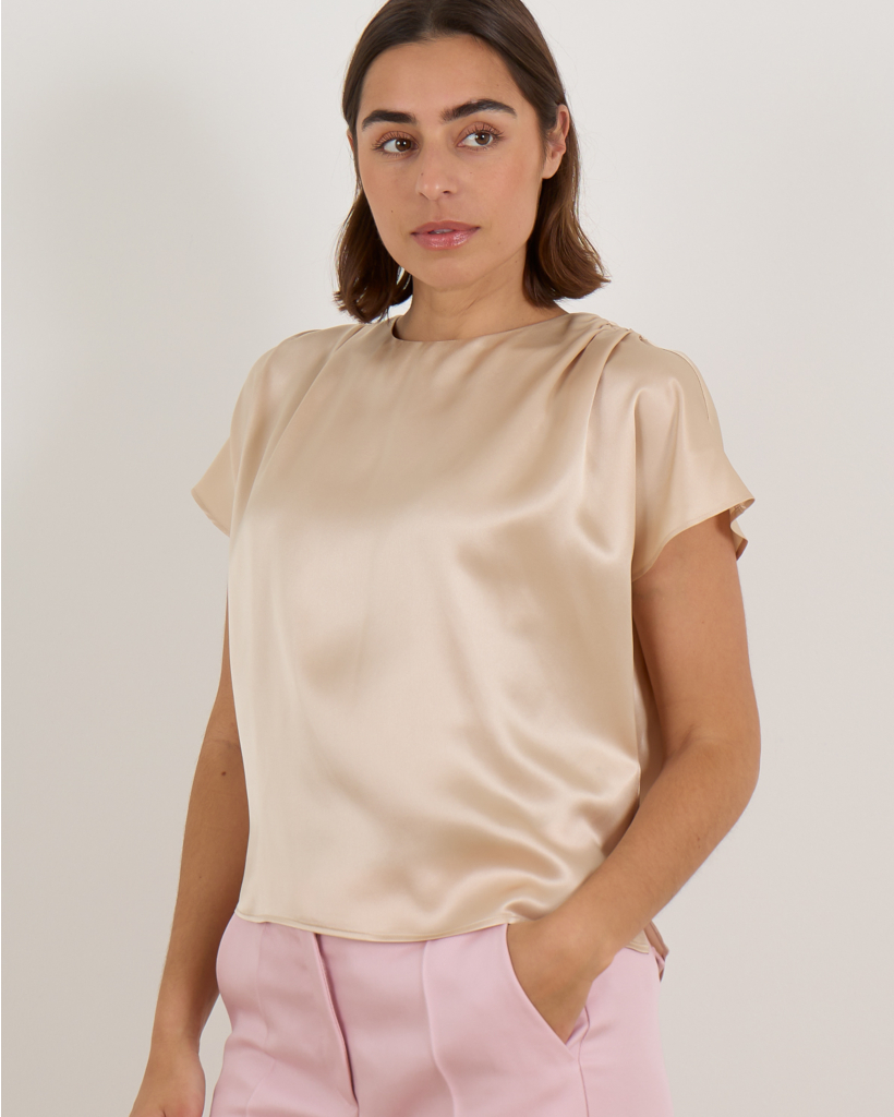 Silk Blouse Short Sleeve V-neck Back
