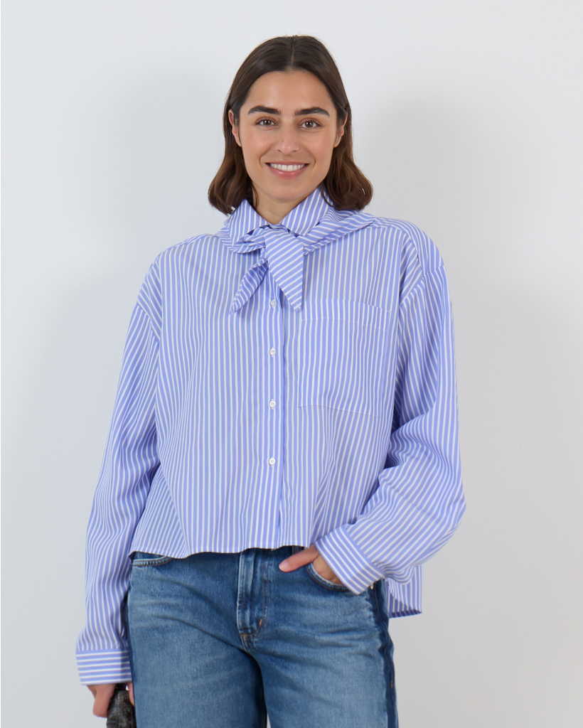 Nobody Gestreepte Blouse met Afneembare Sjaal Blauw