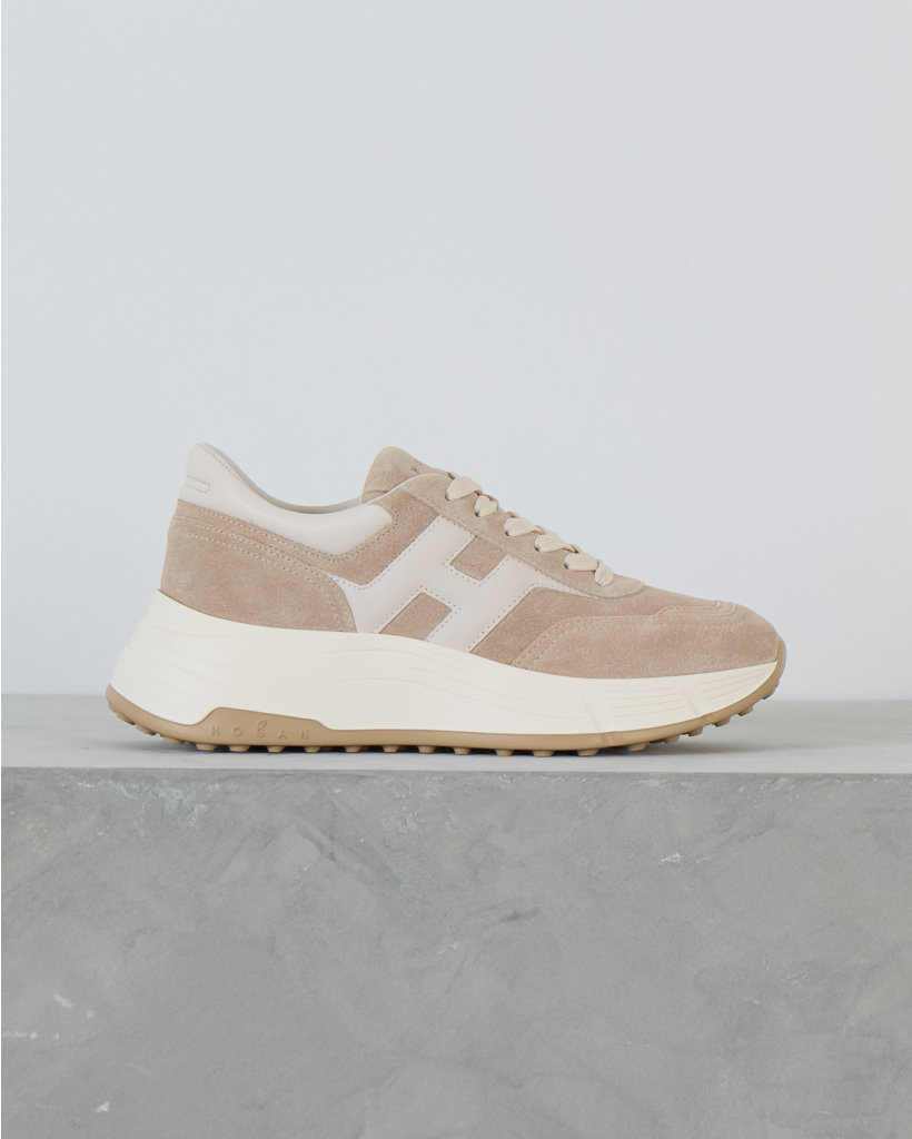 Hyperlight Suede Sneaker with Platform Sole in Beige