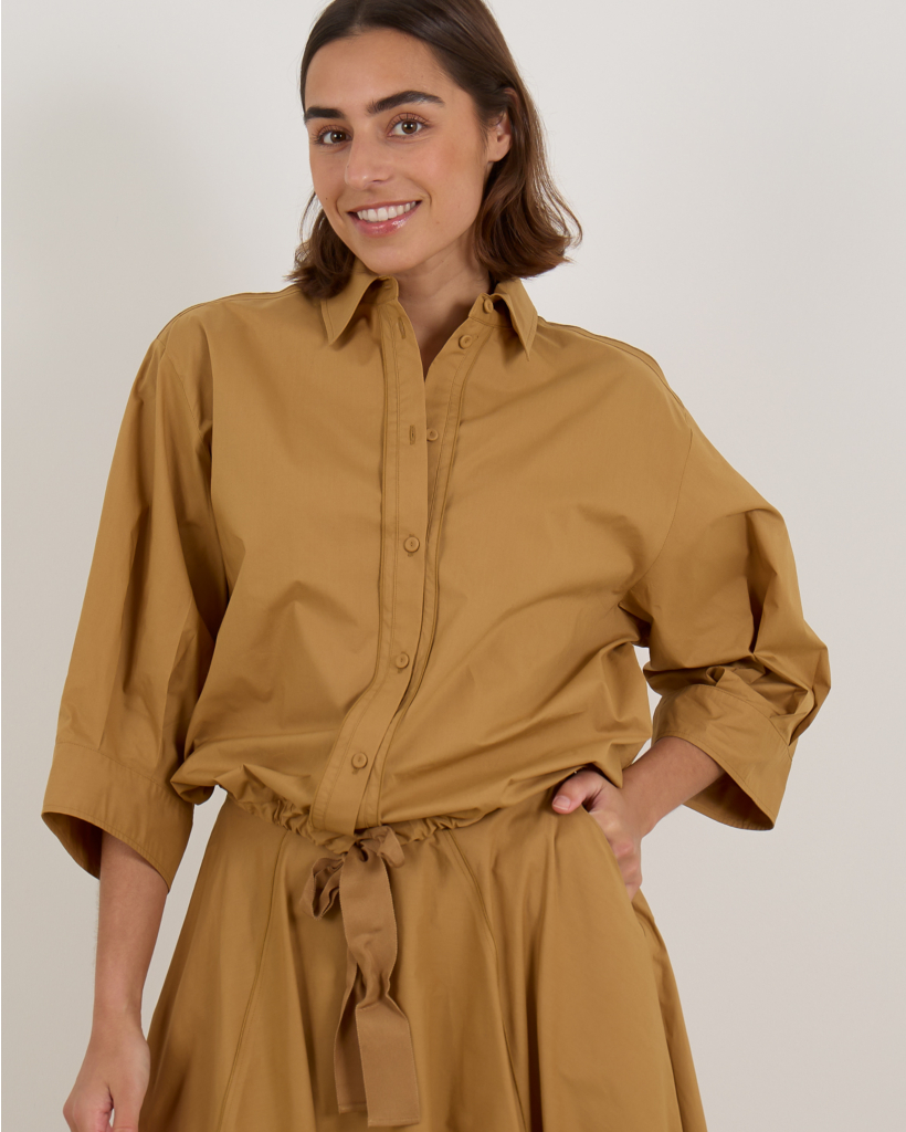 Cropped Blouse with Bow Detail - Camel