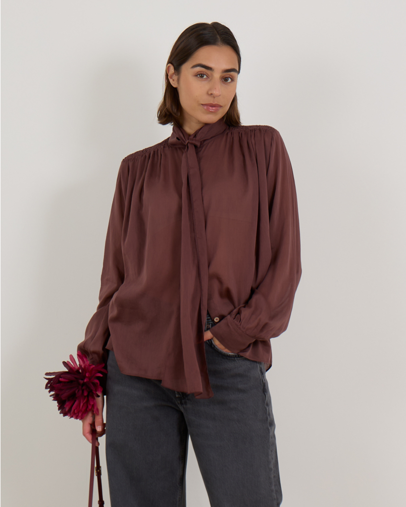 Chocolate Long-Sleeve Blouse