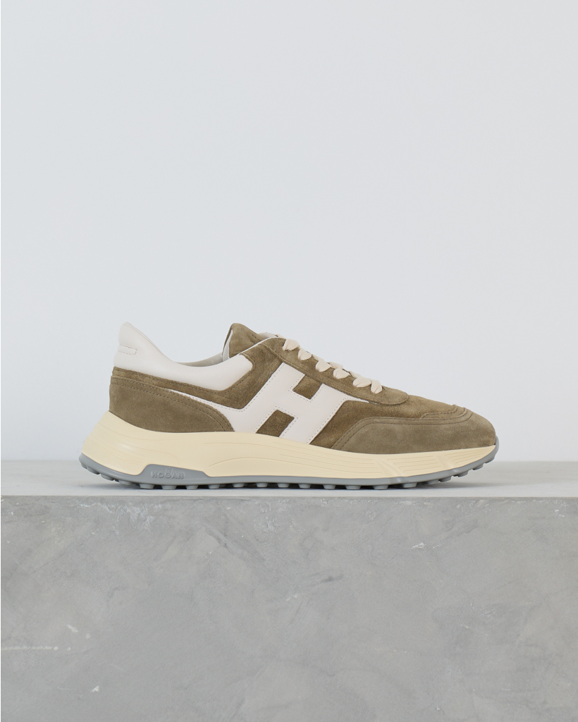 Hyperlight Suede Sneaker with Platform Sole in Khaki Green