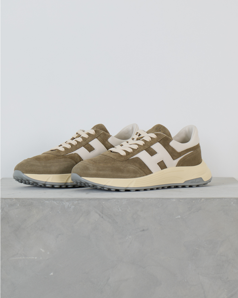 Hyperlight Suede Sneaker with Platform Sole in Khaki Green