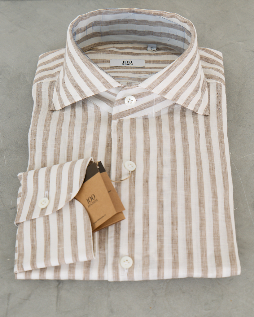 Casual Shirt Lange Mouw Gestreept Beige