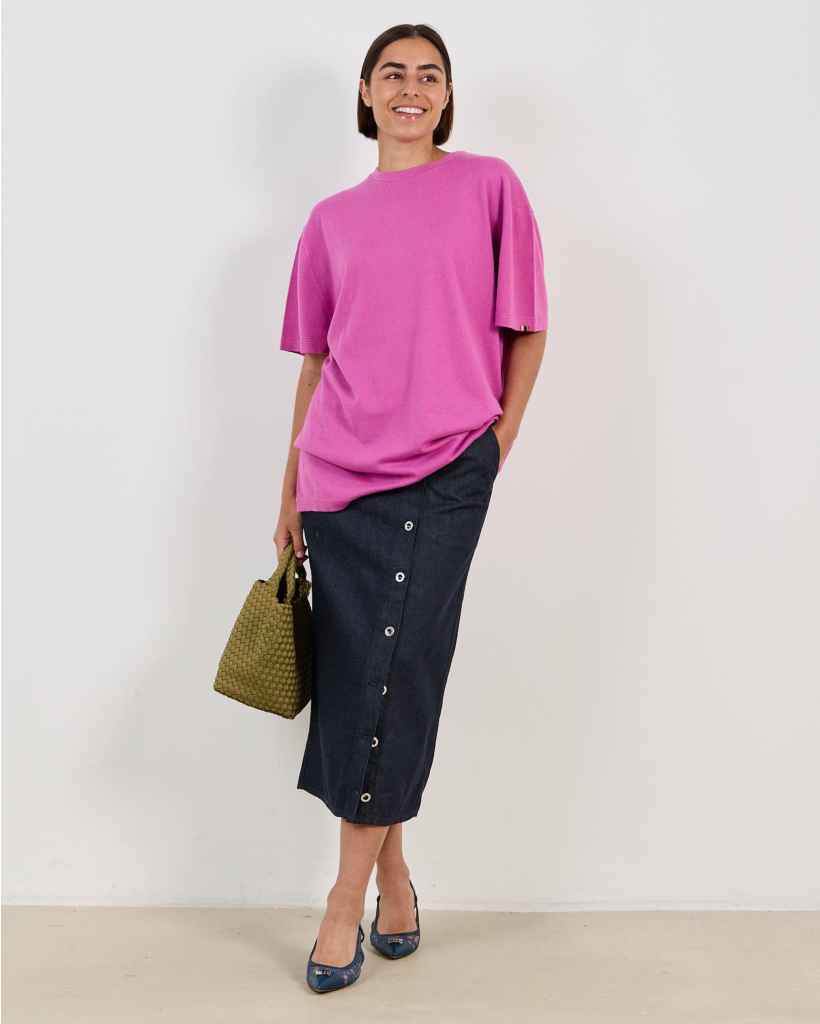 Dark Blue Denim Midi Pencil Skirt