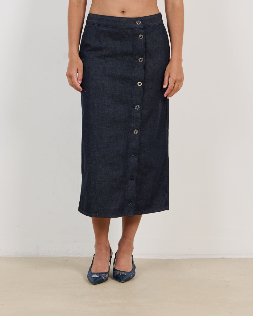 Dark Blue Denim Midi Pencil Skirt