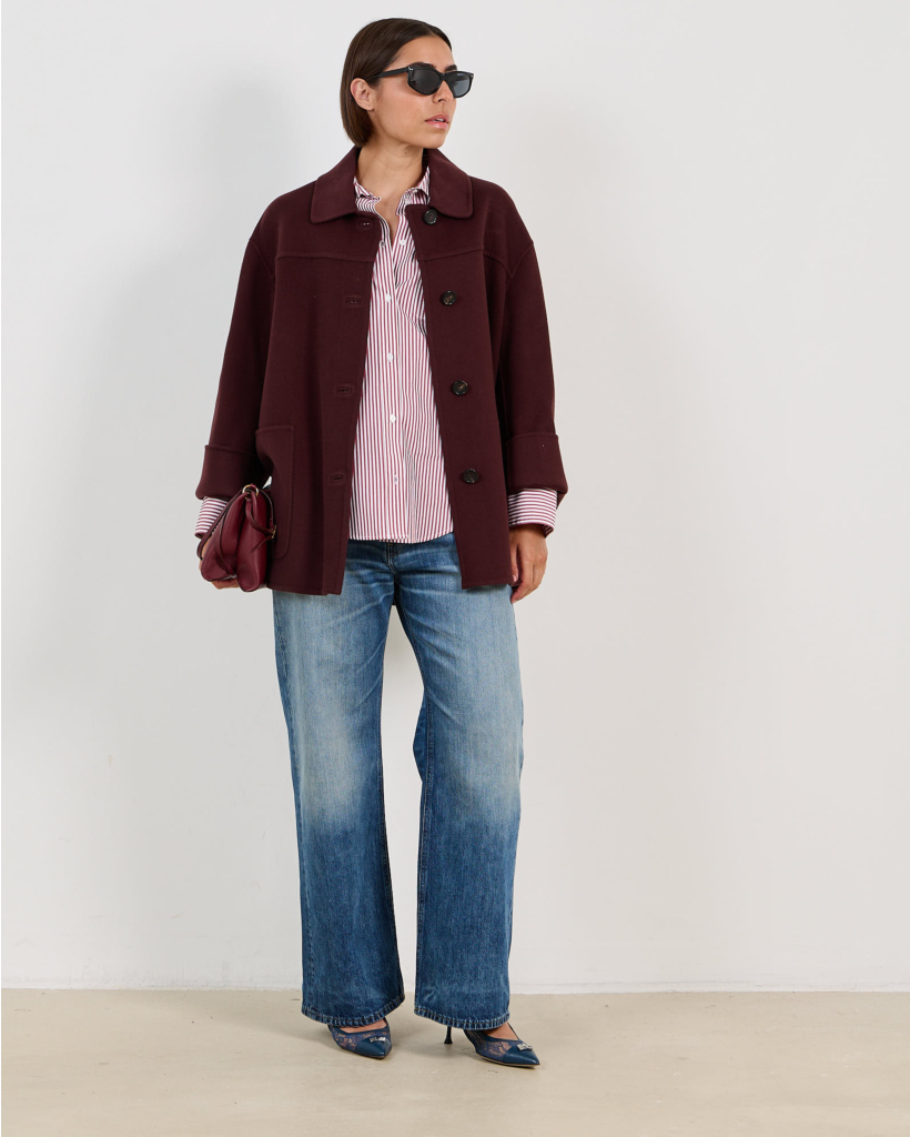 Smmanthea Classic Striped Shirt Blouse Burgundy