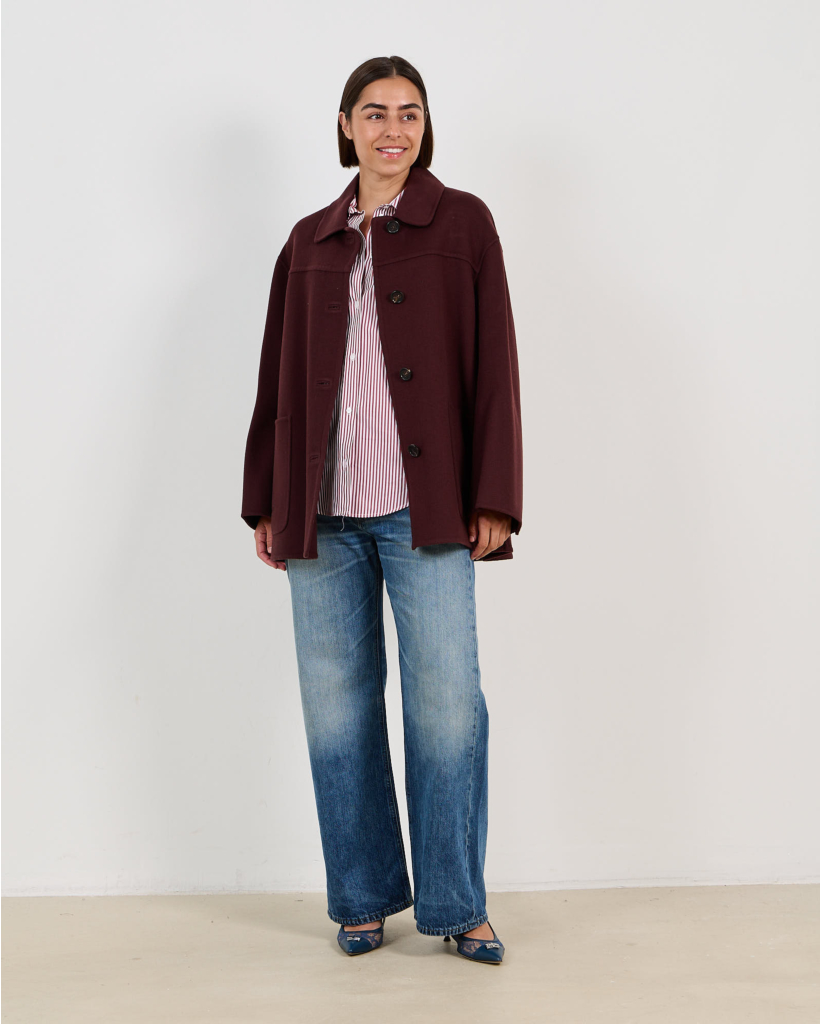 Smmgiugno Wool Mid-Length Overcoat Dark Red
