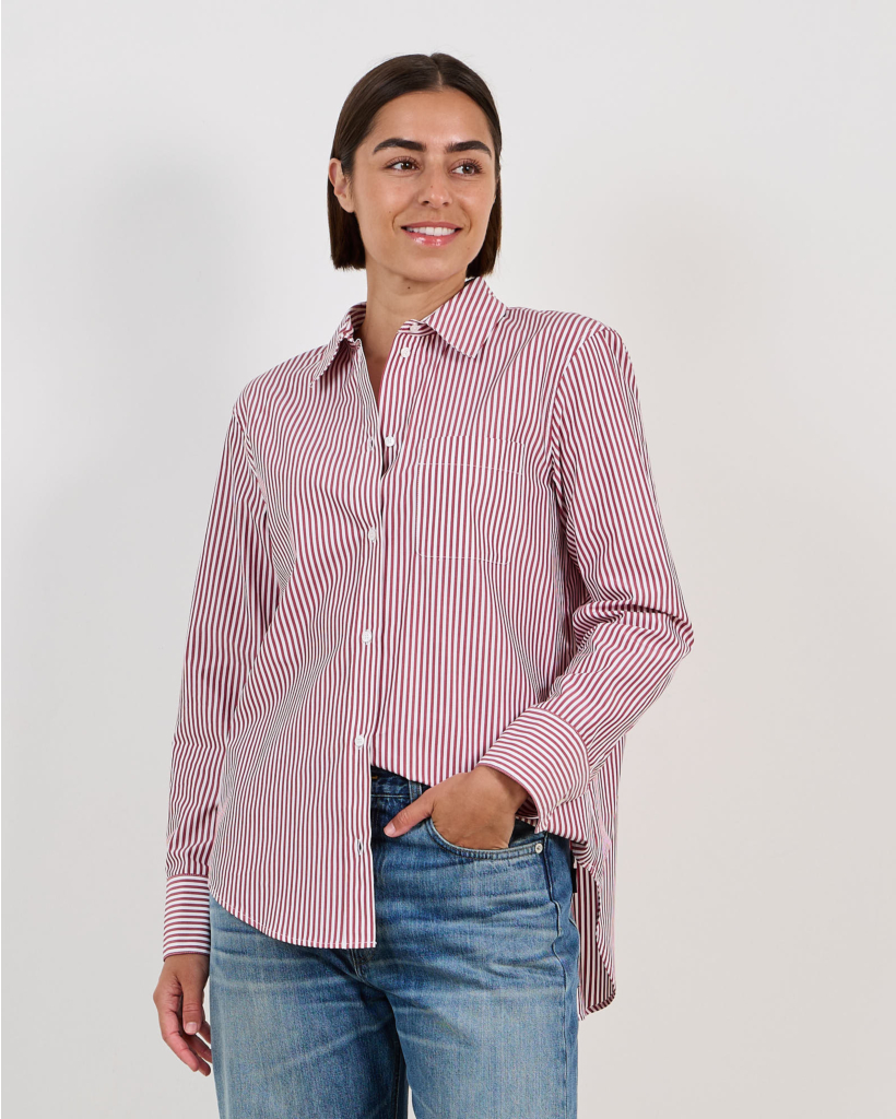 Smmanthea Classic Striped Shirt Blouse Burgundy