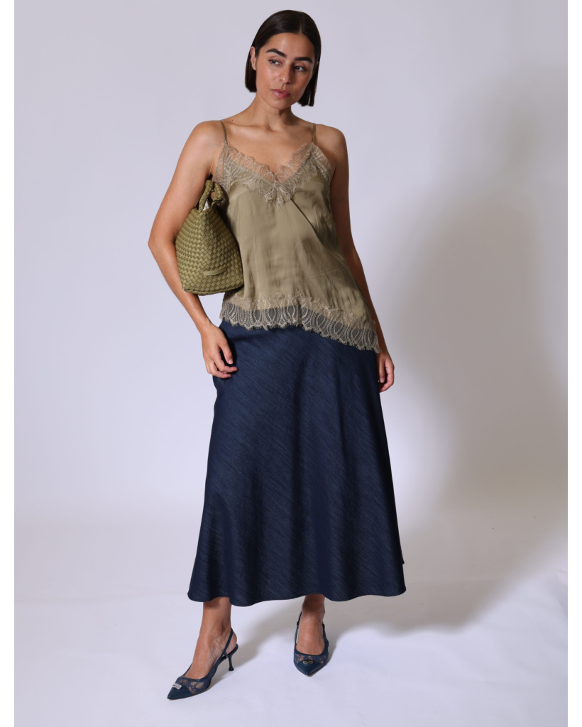 Satin Lingerie-Look Top - Sage