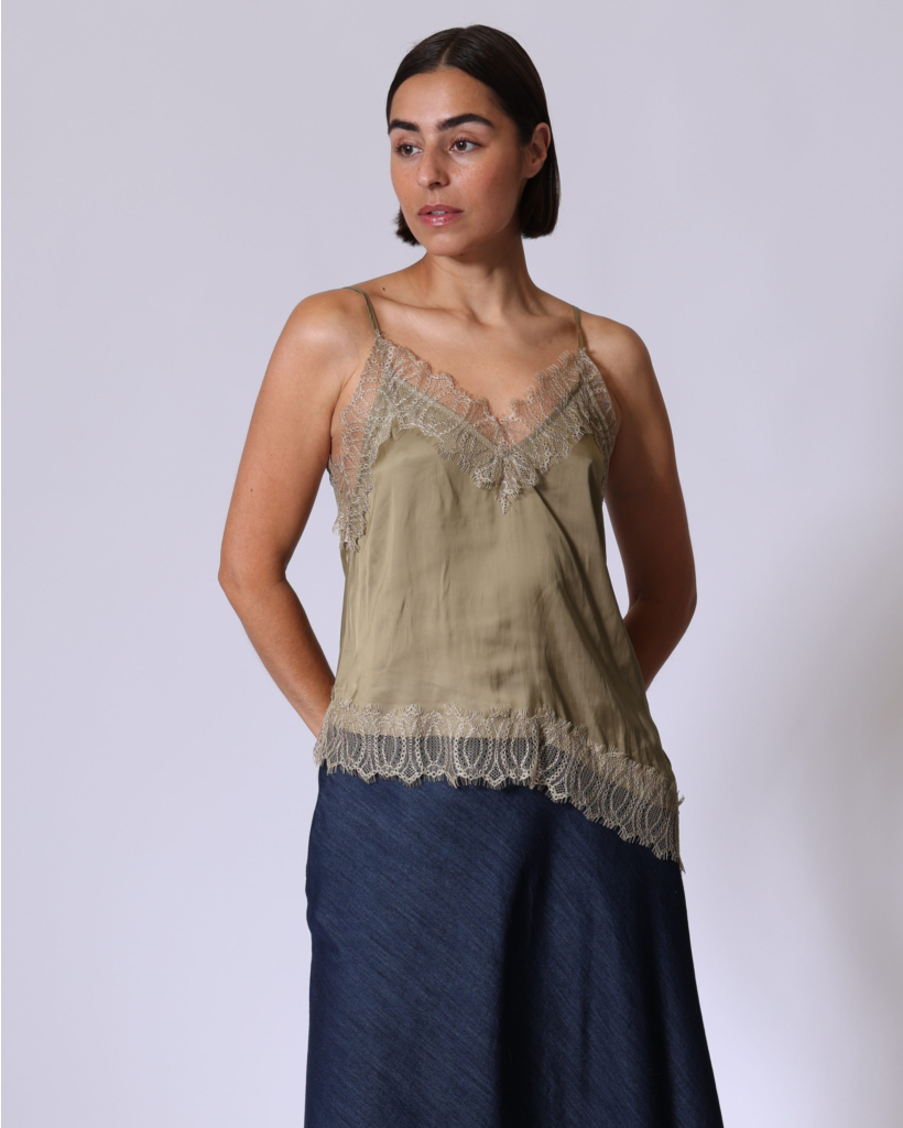Satin Lingerie-Look Top - Sage