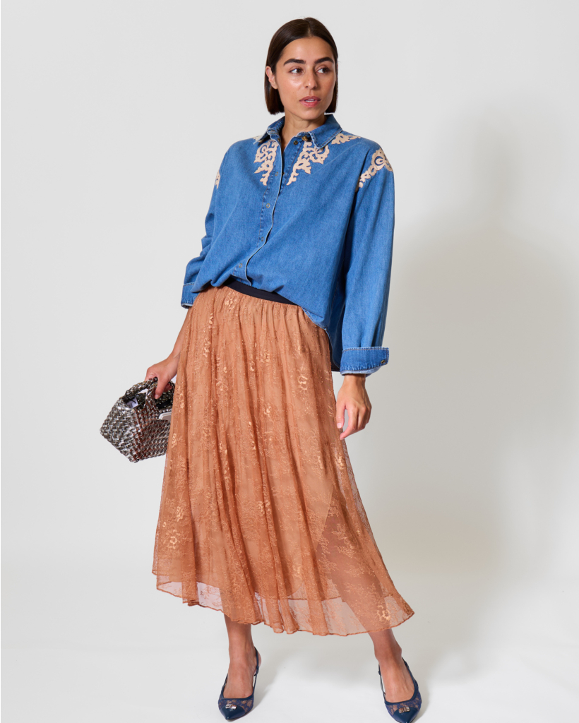 My Shirt Denim Blouse with Celeste Print