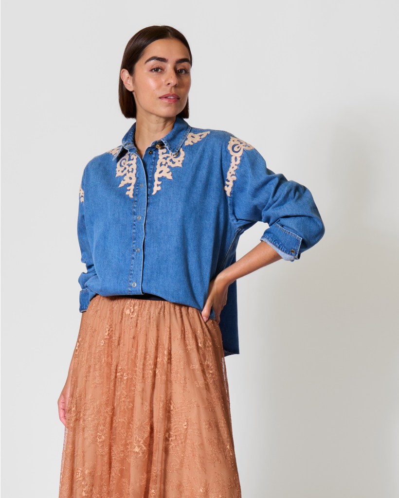 My Shirt Denim Blouse with Celeste Print