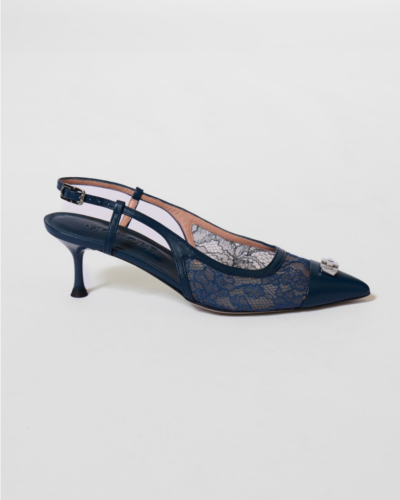 Delilah Navy Lace Slingback Heel