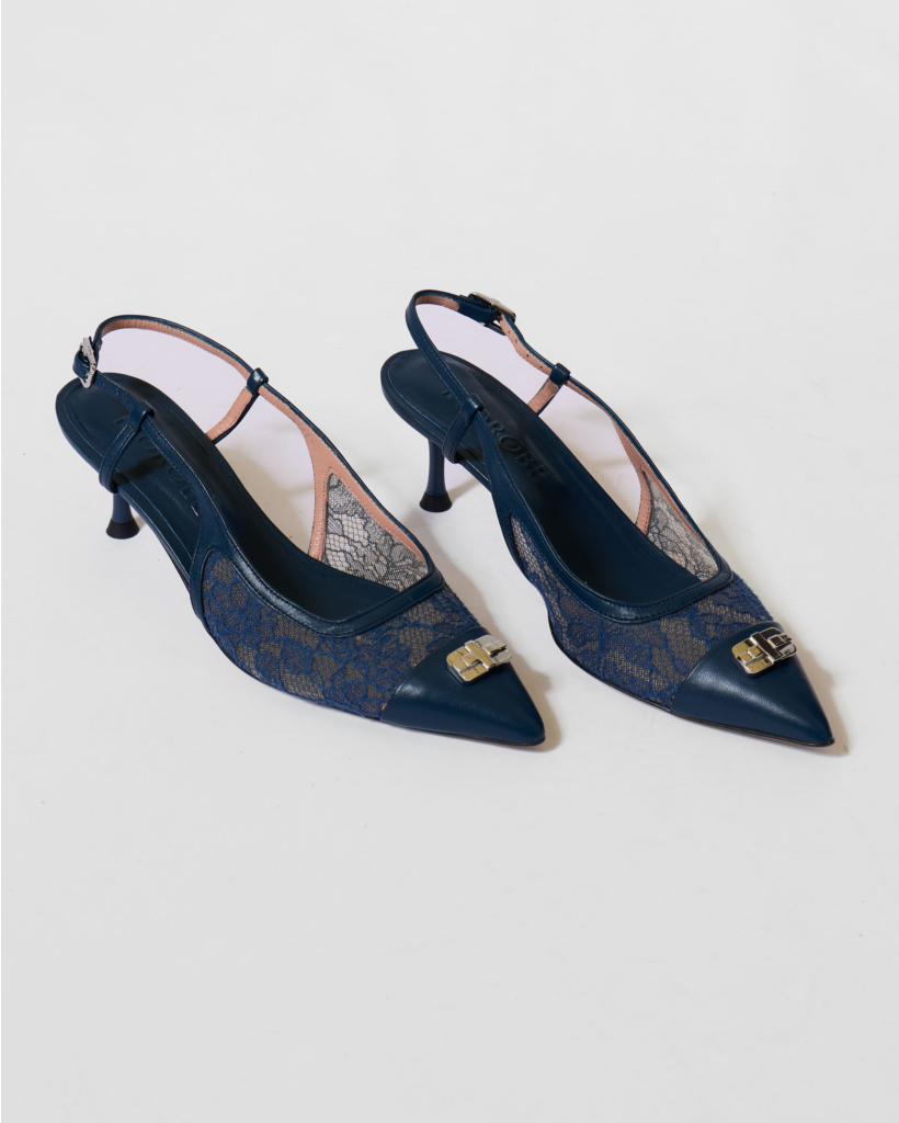 Delilah Navy Lace Slingback Heel