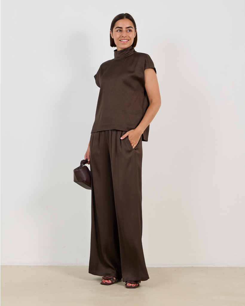 Alaria Satin Sleeveless Top Brown