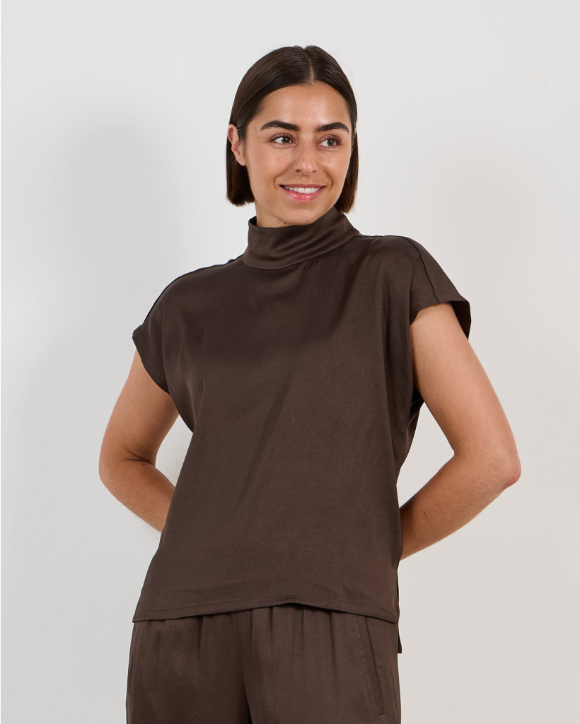 Alaria Satin Sleeveless Top Brown