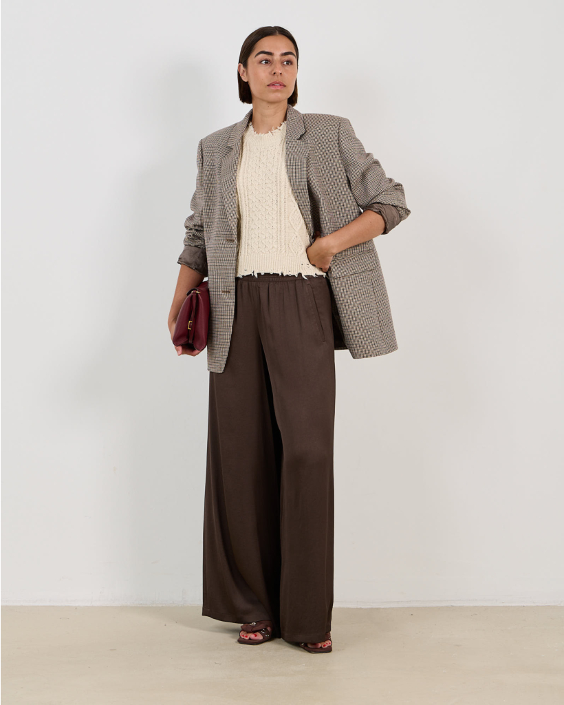 Ceiling Wide-Leg Brown Satin Trousers