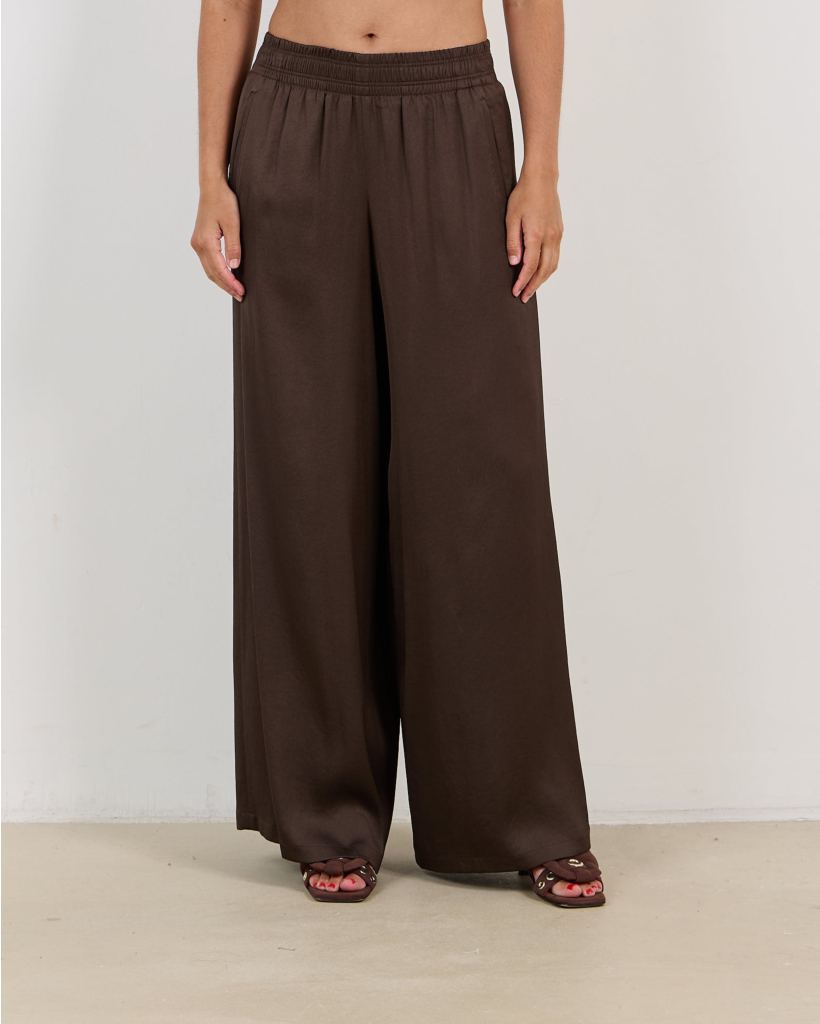 Ceiling Wide-Leg Brown Satin Trousers