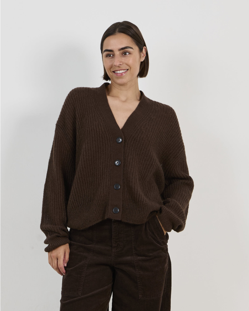 Alpaca Wool Blend Cardigan Mahogany Brown