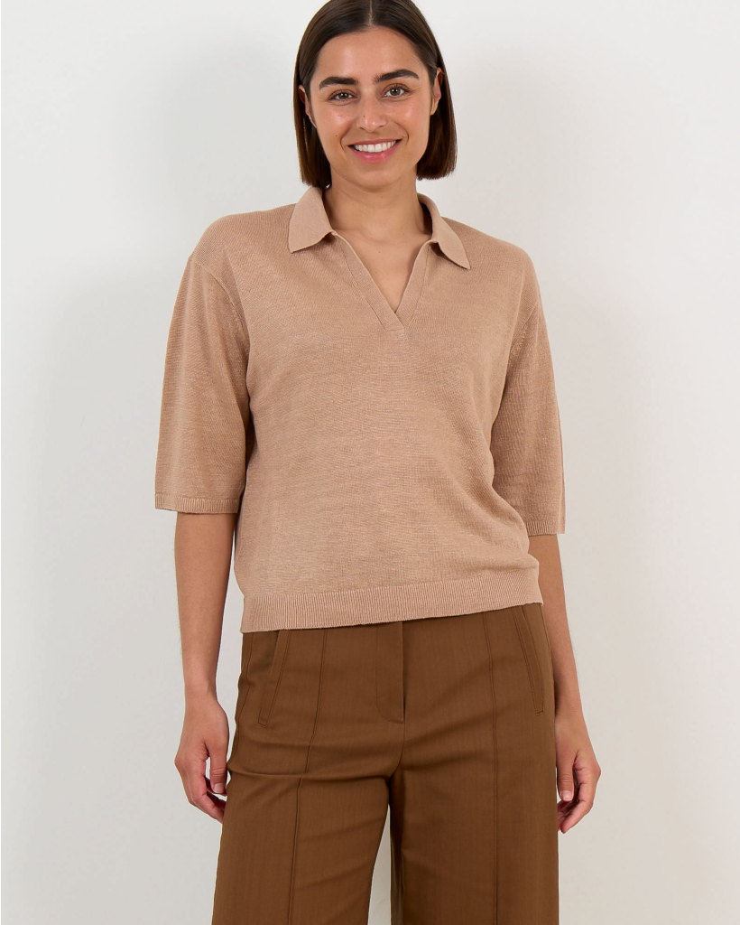 Linen Short-Sleeved Polo Light Terra