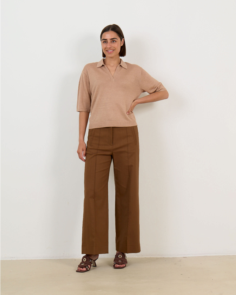 Linen Short-Sleeved Polo Light Terra