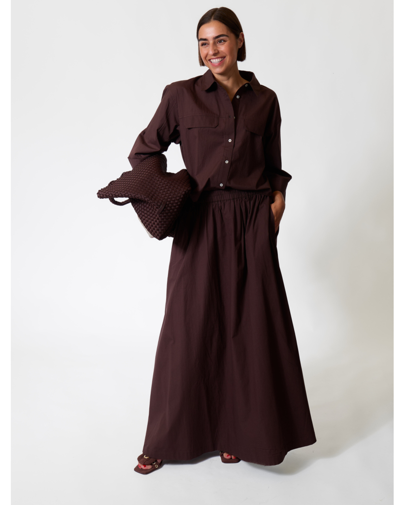 Kilt Maxi Poplin Skirt Chocolate