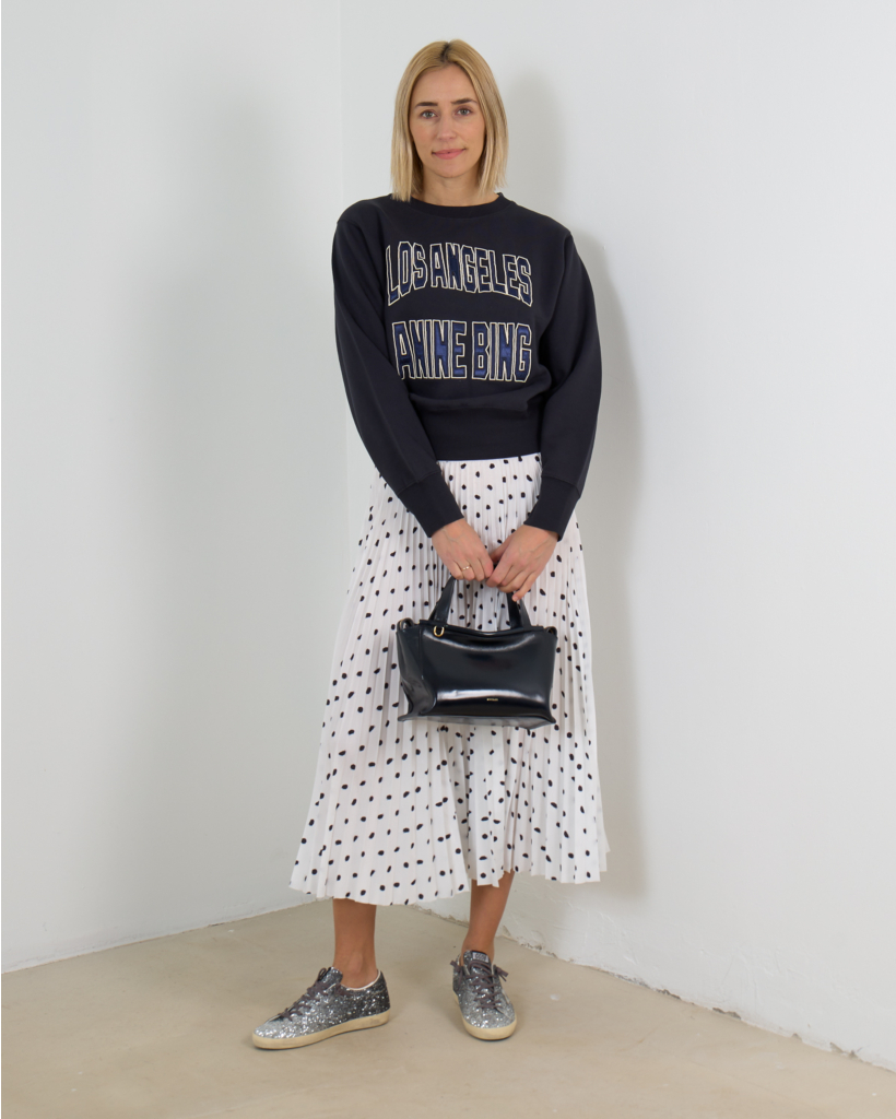Scribble Polka Dot Midi Pleated Skirt White