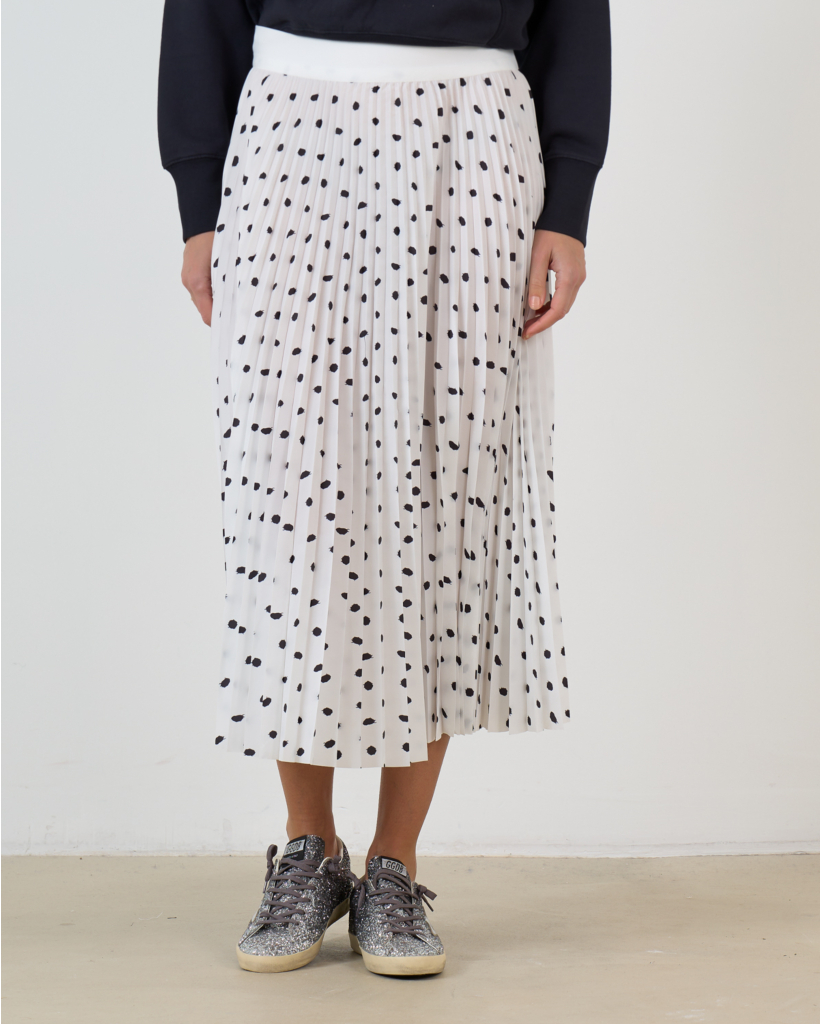 Scribble Polka Dot Midi Pleated Skirt White
