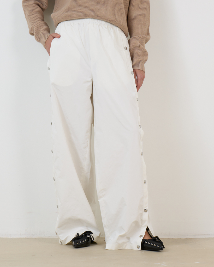 Nylon Pull-On Jogger with Snap Buttons White