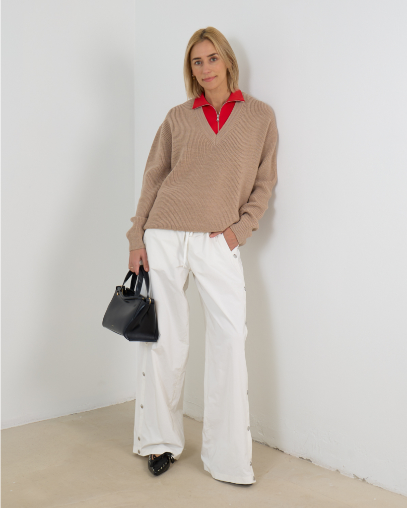 Nylon Pull-On Jogger with Snap Buttons White