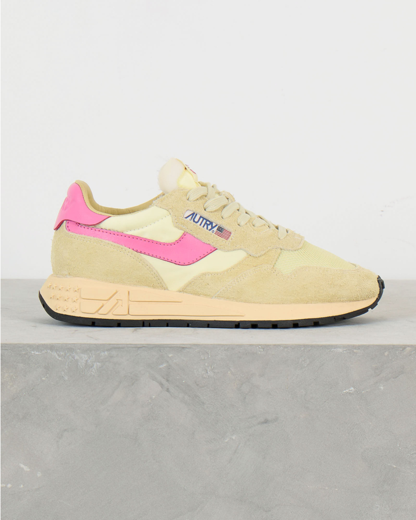 Reelwind Nylon and Suede Low-Top Sneakers in Straw/Chro