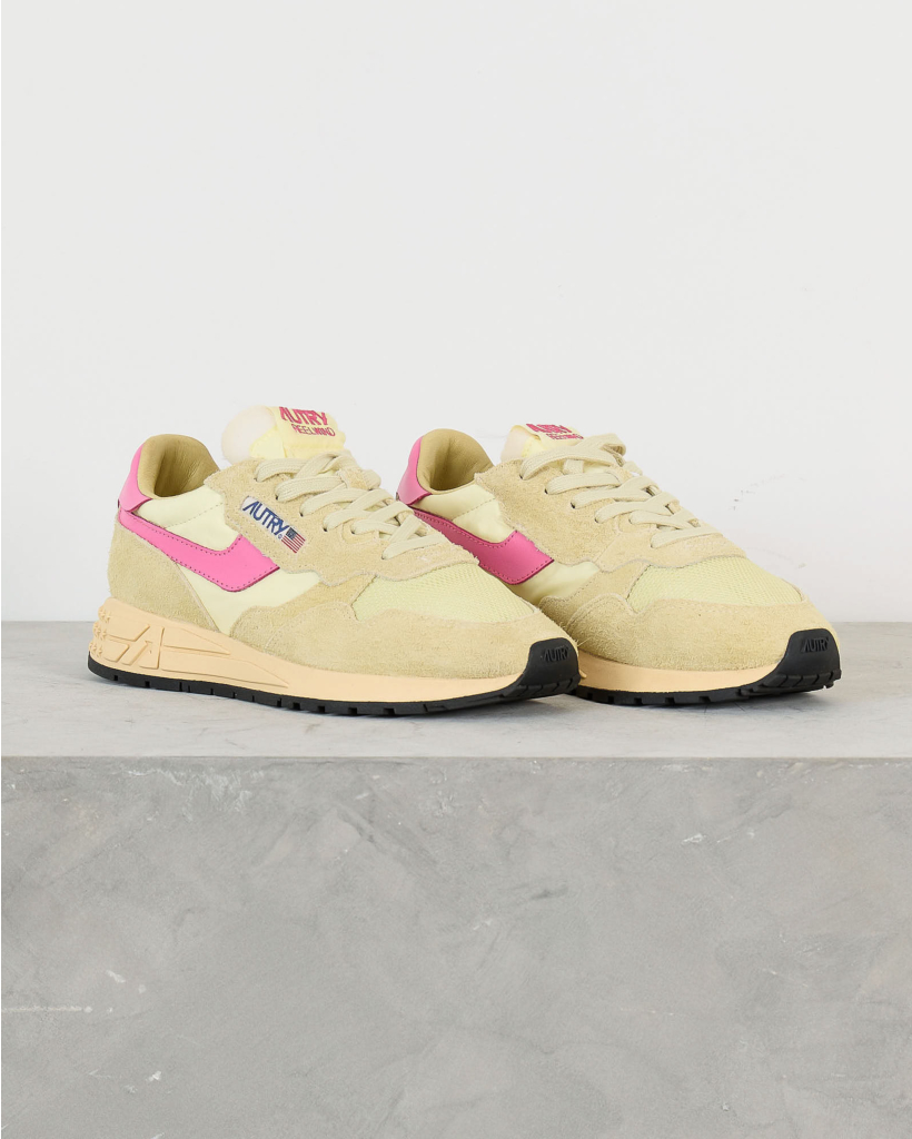 Reelwind Nylon and Suede Low-Top Sneakers in Straw/Chro