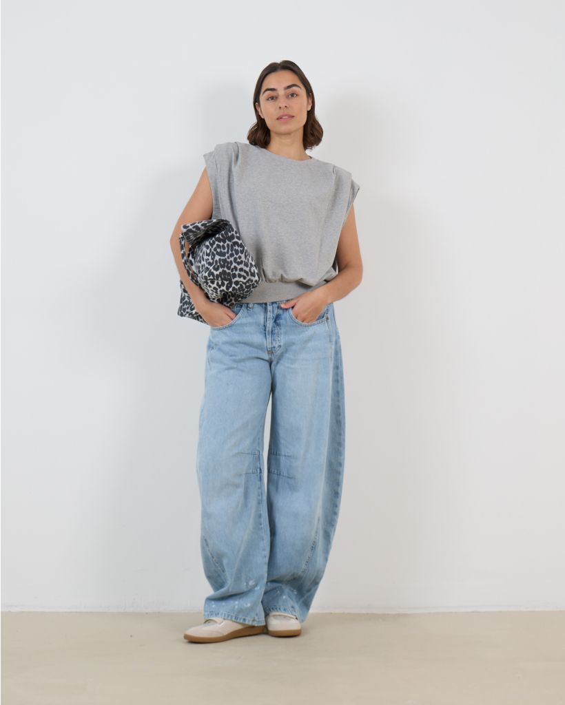 Aliana Wide Balloon Jeans with Paint Splatter Light Blue L32