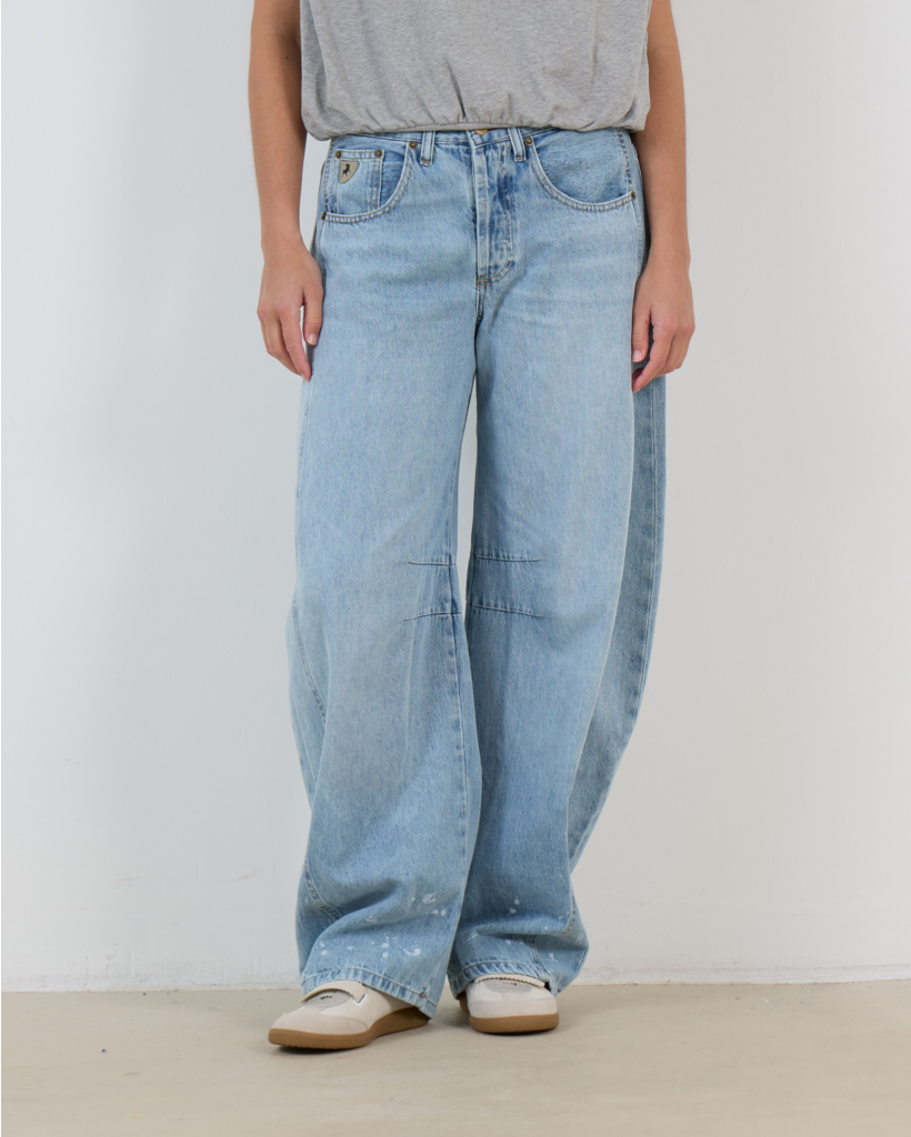 Aliana Wide Balloon Jeans with Paint Splatter Light Blue L32