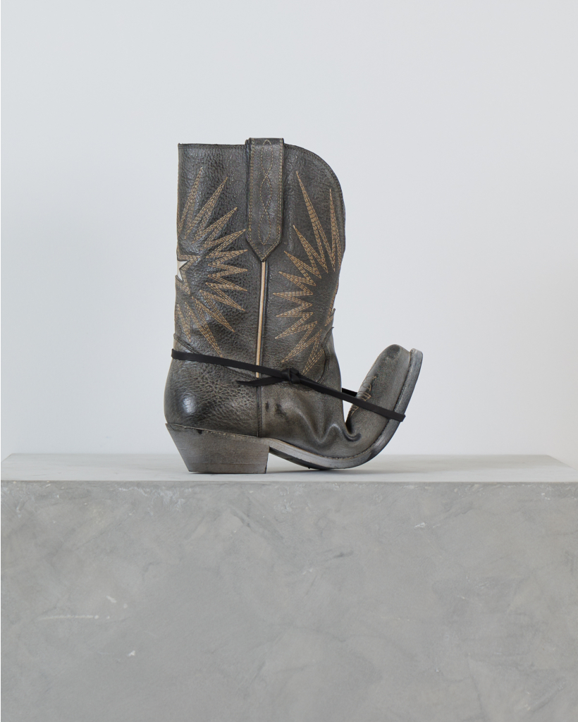 Black Leather Low Wish Star Boot with Silver Star