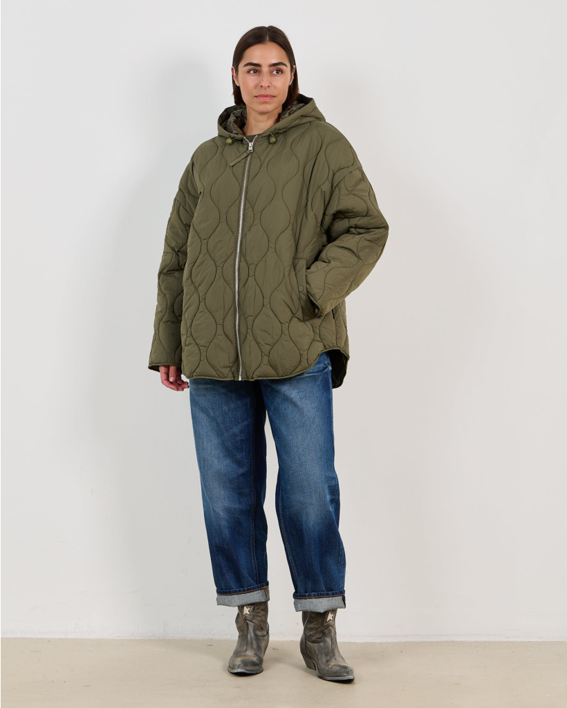 Quilted Hooded Jacket in Army Green