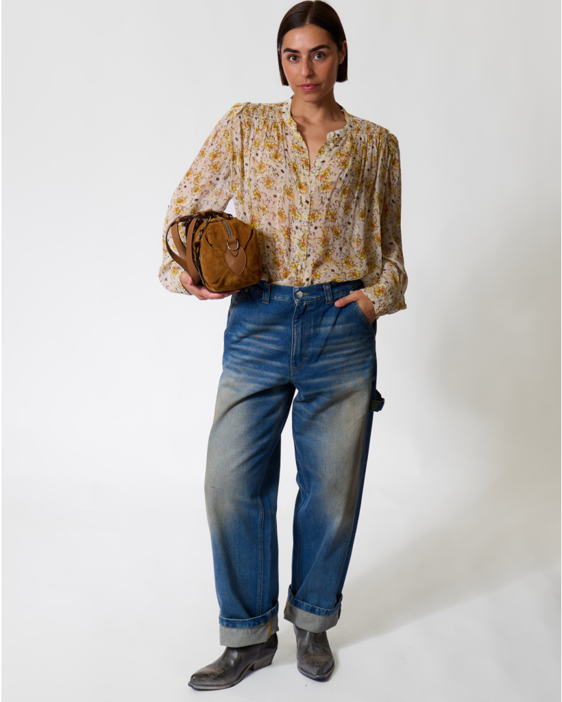 Florine Blouse with Floral Print Light Yellow/Ecru